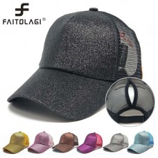 2018 Mujer Ponytail Baseball Cap Sequins Shiny Messy Bun Snapback Hat Sun Caps  eb-74937686